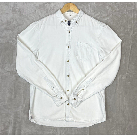 Pull & Bear Mens Small Slim Fit Icy White Cotton Denim Shirt Preppy Geek - Picture 1 of 12